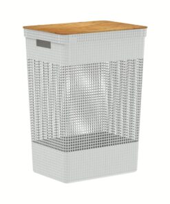 Cesta de Ropa Tapa Bambú 39x29x56cm 49 litros OU "Grid" (Blanco)