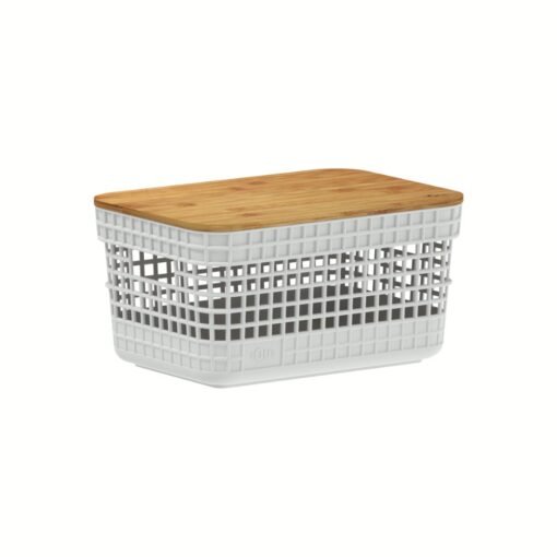 Cesta Organizadora Tapa Bambú 21x15x11cm 2,5 litros OU "Grid" (Blanco)