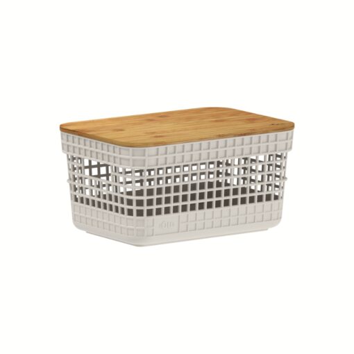 Cesta Organizadora Tapa Bambú 21x15x11cm 2,5 litros OU "Grid" (Beige)