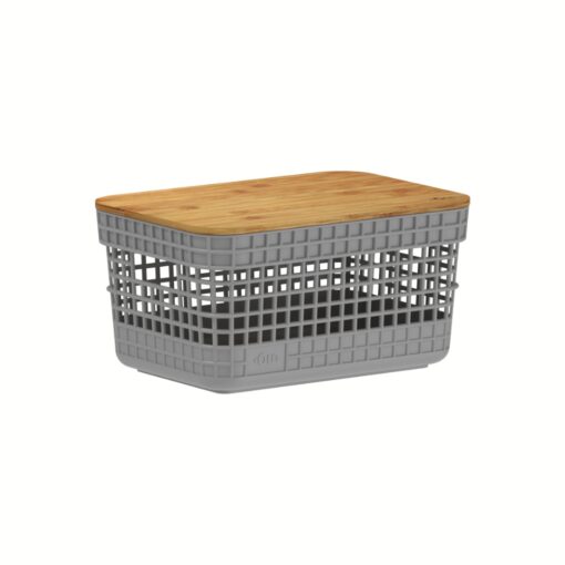 Cesta Organizadora Tapa Bambú 21x15x11cm 2,5 litros OU "Grid" (Gris)