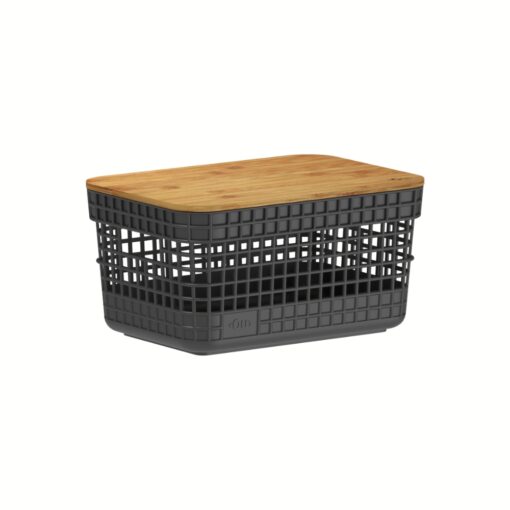 Cesta Organizadora Tapa Bambú 21x15x11cm 2,5 litros OU "Grid" (Negro)