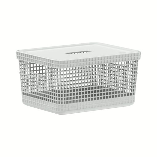 Cesta Organizadora con Tapa 28x22x15cm 8 litros OU "Grid" (Blanco)