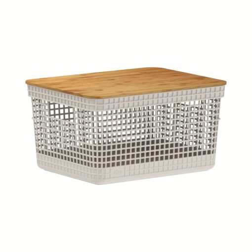 Cesta Organizadora Tapa Bambú 21x15x11cm 8 litros OU "Grid" (Beige)
