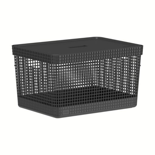 Cesta Organizadora con Tapa 38x28x22cm 20 litros OU "Grid" (Negro)