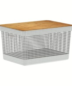 Cesta Organizadora Tapa Bambú 39x29x23cm 20 litros OU "Grid" (Blanco)