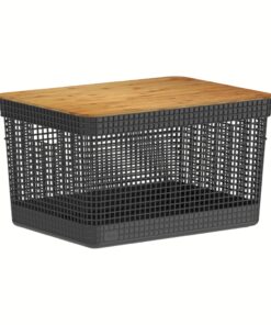 Cesta Organizadora Tapa Bambú 39x29x23cm 20 litros OU "Grid" (Negro)