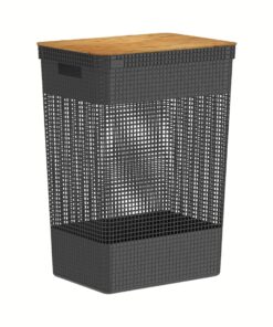 Cesta de Ropa Tapa Bambú 39x29x56cm 49 litros OU "Grid" (Negro)