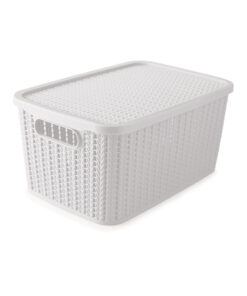 Cesta Organizadora con Tapa 39x27x18cm 14 litros PLASÚTIL "Trama" (Blanco)