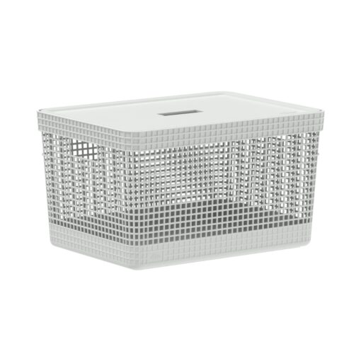 Cesta Organizadora con Tapa 38x28x22cm 20 litros OU "Grid" (Blanco)