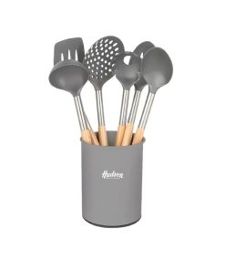 Set 6 Utensilios de Cocina Nylon Mango Madera HUDSON "Wood" (Gris)