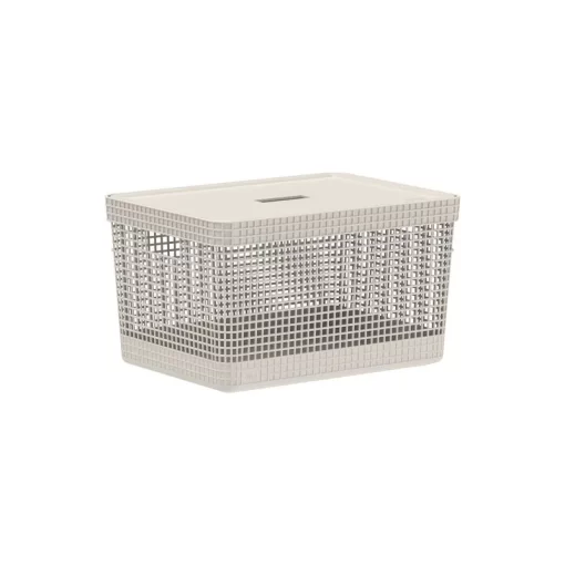 Cesta Organizadora con Tapa 38x28x22cm 20 litros OU "Grid" (Beige)