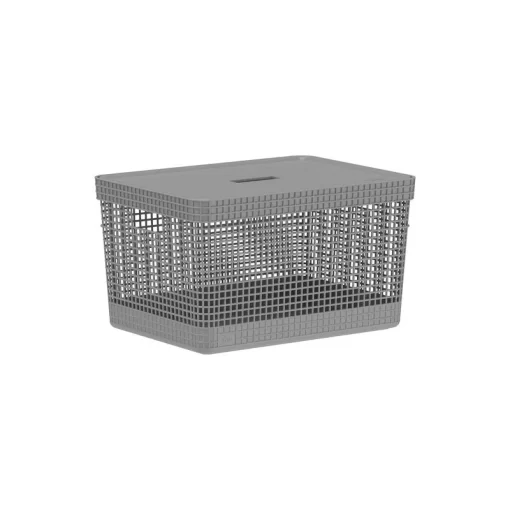 Cesta Organizadora con Tapa 38x28x22cm 20 litros OU "Grid" (Gris)