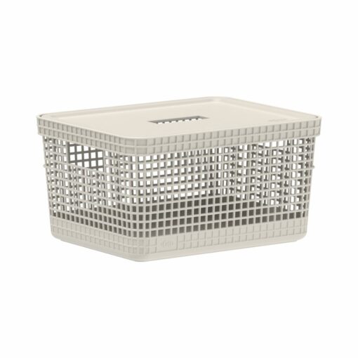 Cesta Organizadora con Tapa 28x22x15cm 8 litros OU "Grid" (Beige)