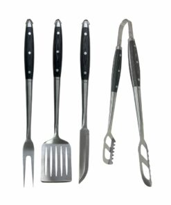 Set Parrillero 4 piezas Acero Inoxidable Mango Madera HUDSON "BBQ" (Natural)