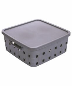 Cesta Organizadora con Tapa 32x32x13cm 11 litros PLASÚTIL "Trenza" (Gris)
