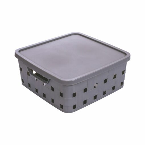 Cesta Organizadora con Tapa 32x32x13cm 11 litros PLASÚTIL "Trenza" (Gris)