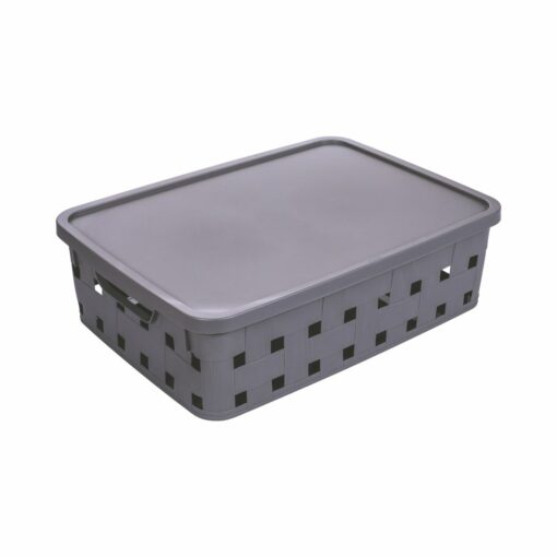 Cesta Organizadora con Tapa 32x45x13cm 15 litros PLASÚTIL "Trenza" (Gris)
