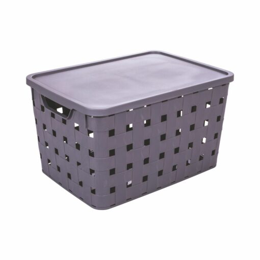 Cesta Organizadora con Tapa 32x45x25cm 29 litros PLASÚTIL "Trenza" (Gris)