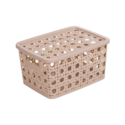 Cesta Organizadora con Tapa 22x32x15cm 8 litros PLASÚTIL "Crochet" (Beige)