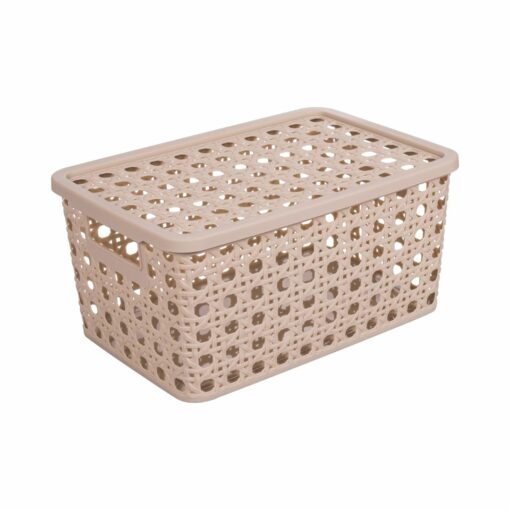 Cesta Organizadora con Tapa 32x45x25cm 29 litros PLASÚTIL "Crochet" (Beige)