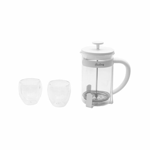 Cafetera Francesa 600ml + 2 Vasos Térmicos HUDSON "Total White" (Blanco)