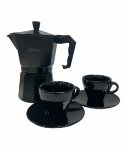 Set Cafetera Italiana 6 Tazas + 2 Tazas 80ml HUDSON "Total Black" (Negro)