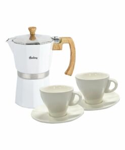 Set Cafetera Italiana 6 Tazas + 2 Tazas 80ml HUDSON "Total White" (Blanco)
