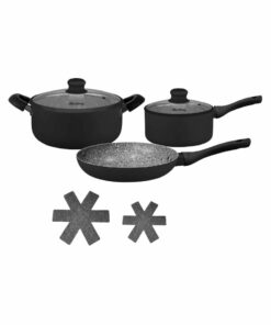 Batería de Cocina 7 piezas Aluminio Antiadherente HUDSON "Granito" (Negro)
